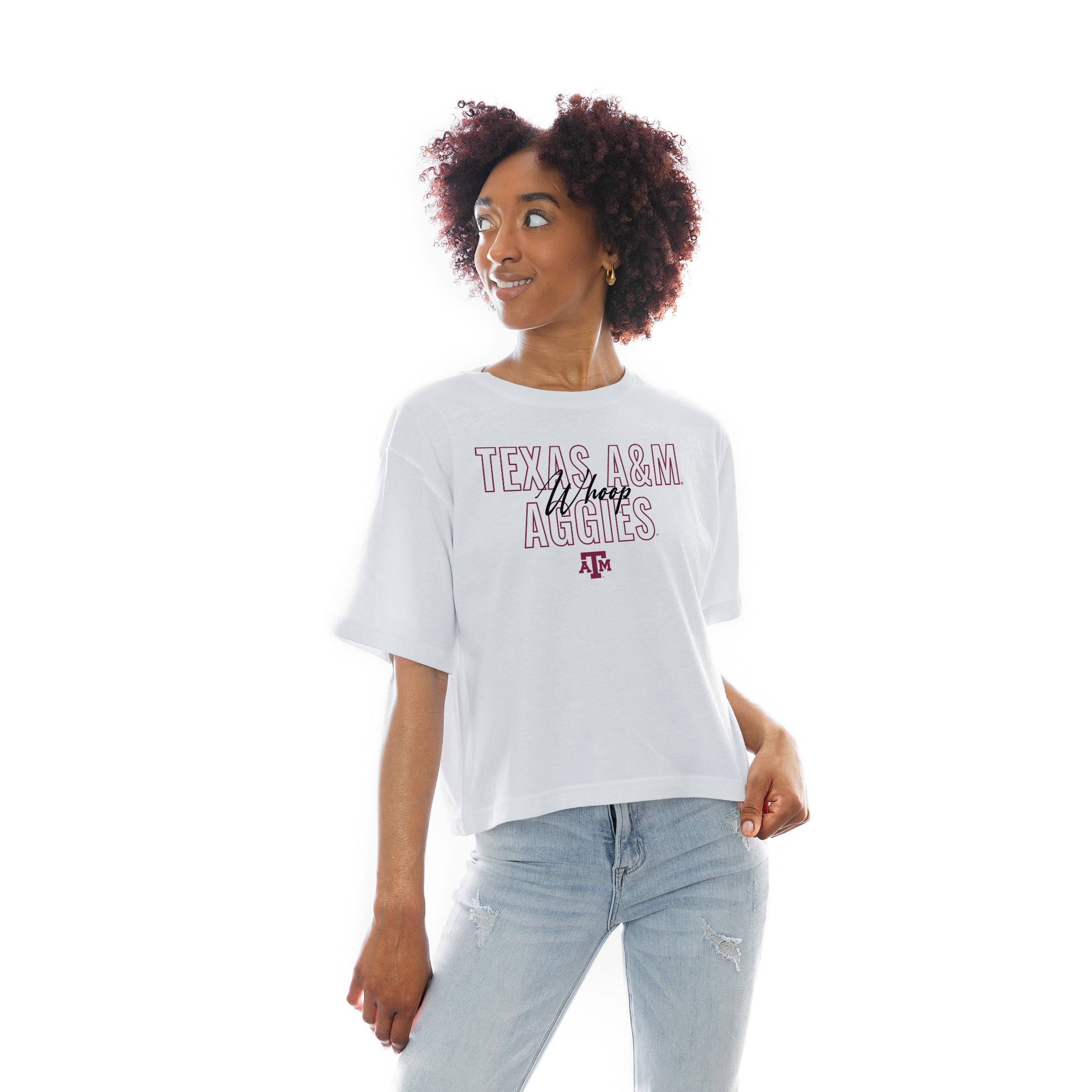 TEXAS A&M AGGIES KEEP PLAYING BOXY FIT WOMEN'S CROP TEE