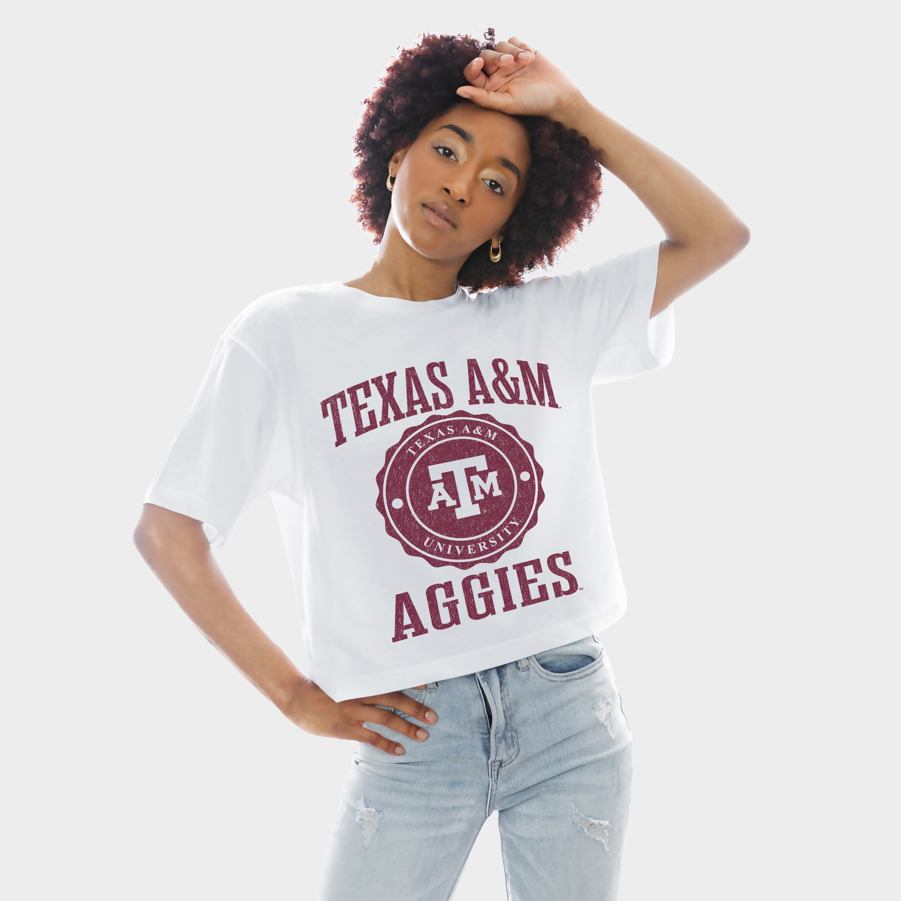 TEXAS A&M AGGIES RETRO PLAY BOXY FIT CROPPED TEE
