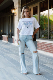 White Tennessee Titans Keep Playing Boxy-Fit Crop Tee - Full Body Front On Model | Gameday Couture - SOHO