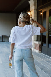 White Tennessee Titans Keep Playing Boxy-Fit Crop Tee - Back View On Model | Gameday Couture - SOHO
