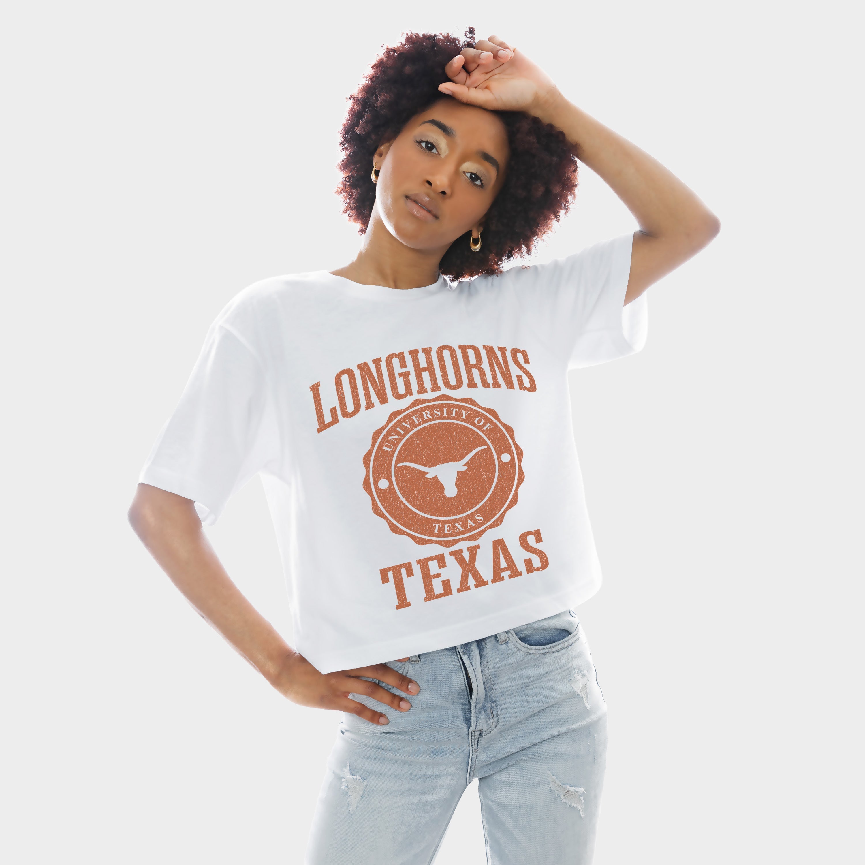 TEXAS LONGHORNS RETRO PLAY BOXY FIT CROPPED TEE