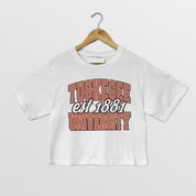 TUSKEGEE GOLDEN TIGERS DEEP ROOTS BOXY FIT WOMEN'S CROPPED TEE
