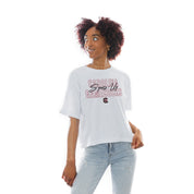 White SOUTH CAROLINA GAMECOCKS Keep Playing Boxy Fit Crop Tee - Front View | Gameday Couture - SOHO