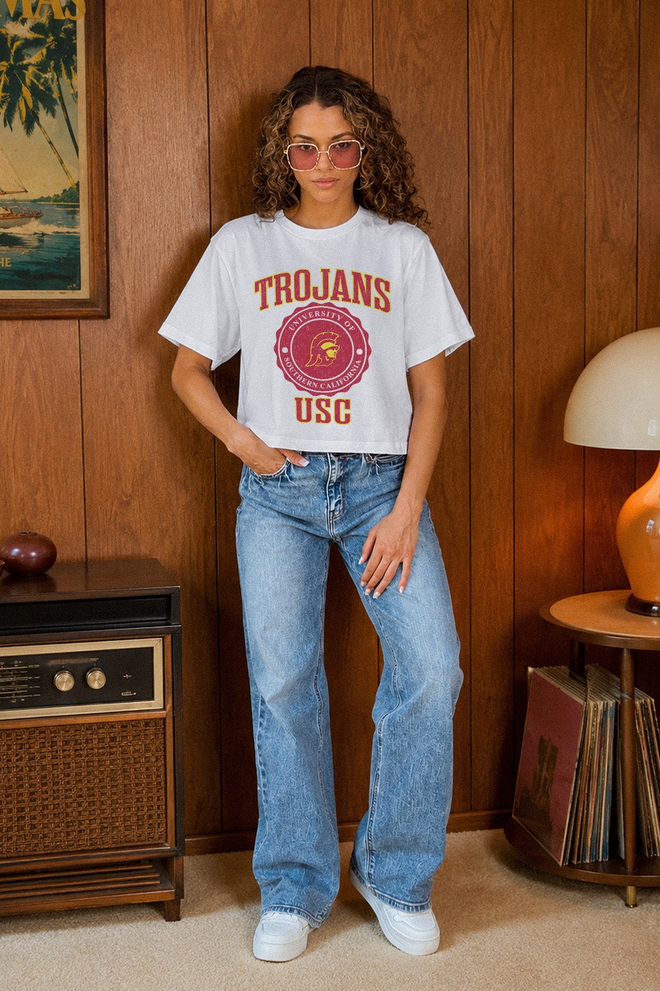 USC TROJANS RETRO PLAY BOXY FIT CROPPED TEE