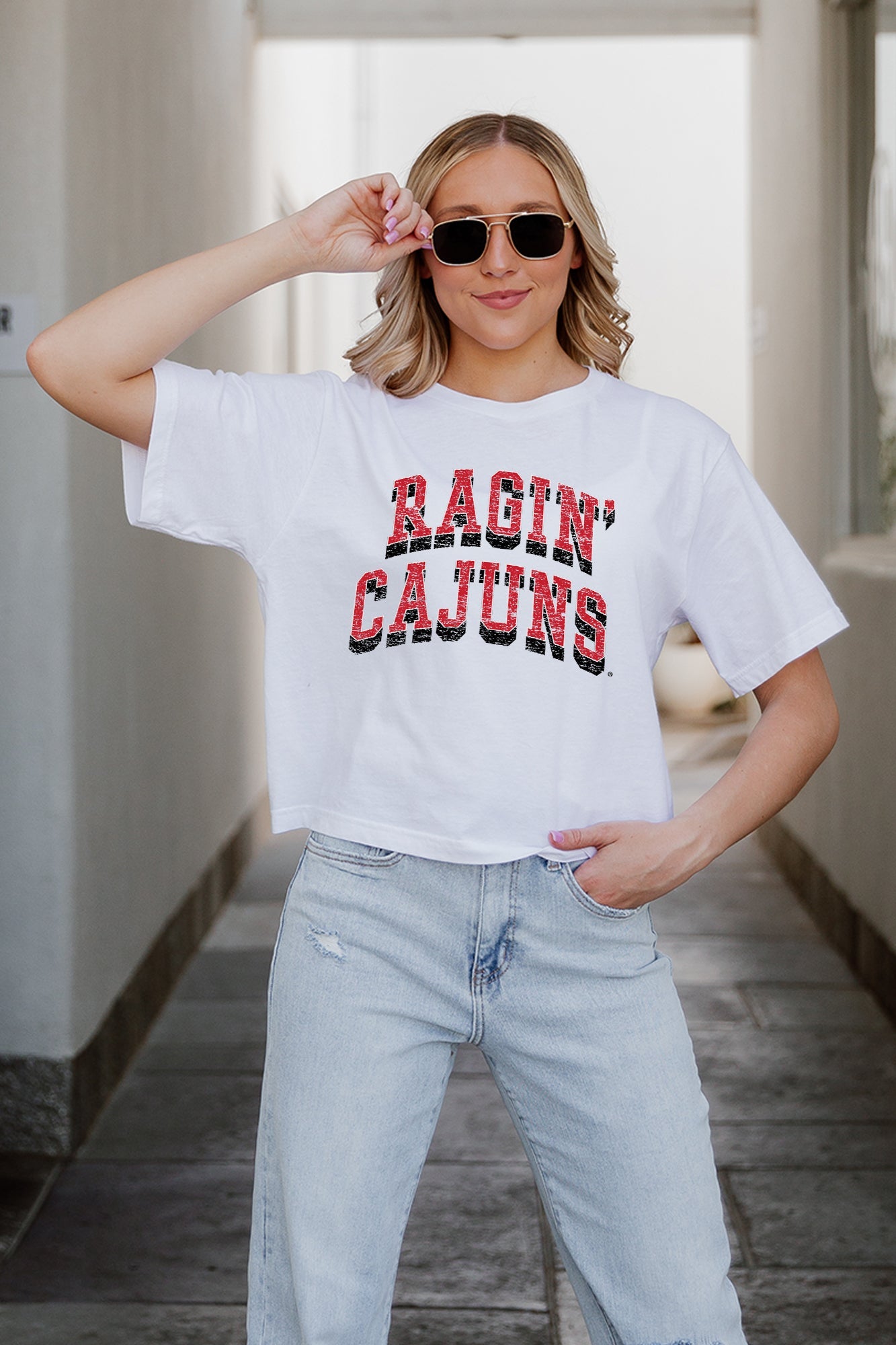 LOUISIANA RAGIN' CAJUNS CLAIM TO FAME BOXY FIT WOMEN'S CROPPED TEE