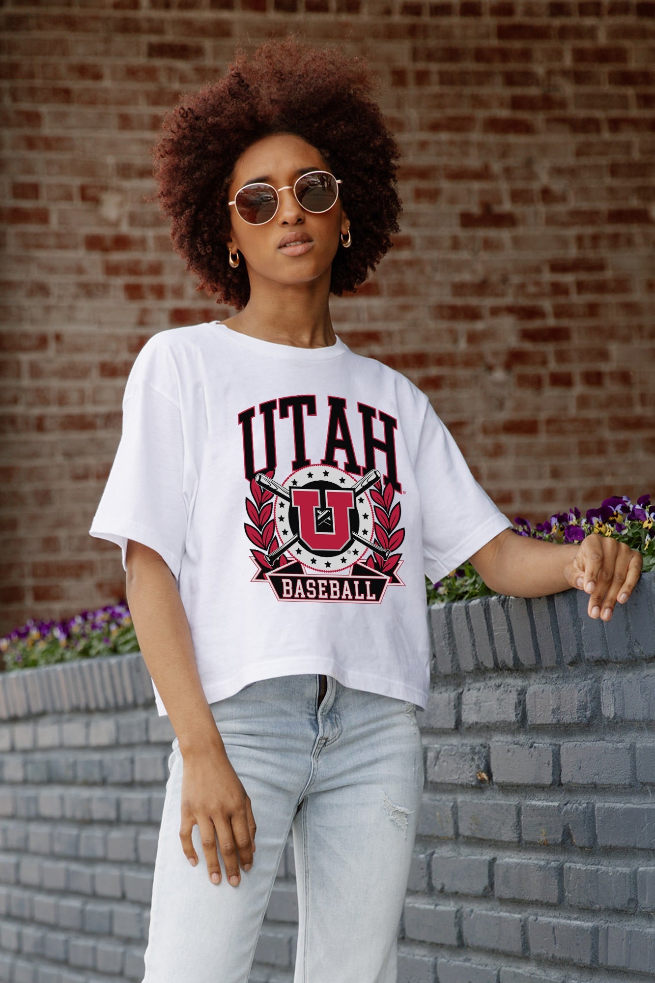 UTAH UTES BASES LOADED BOXY FIT WOMEN'S CROP TEE