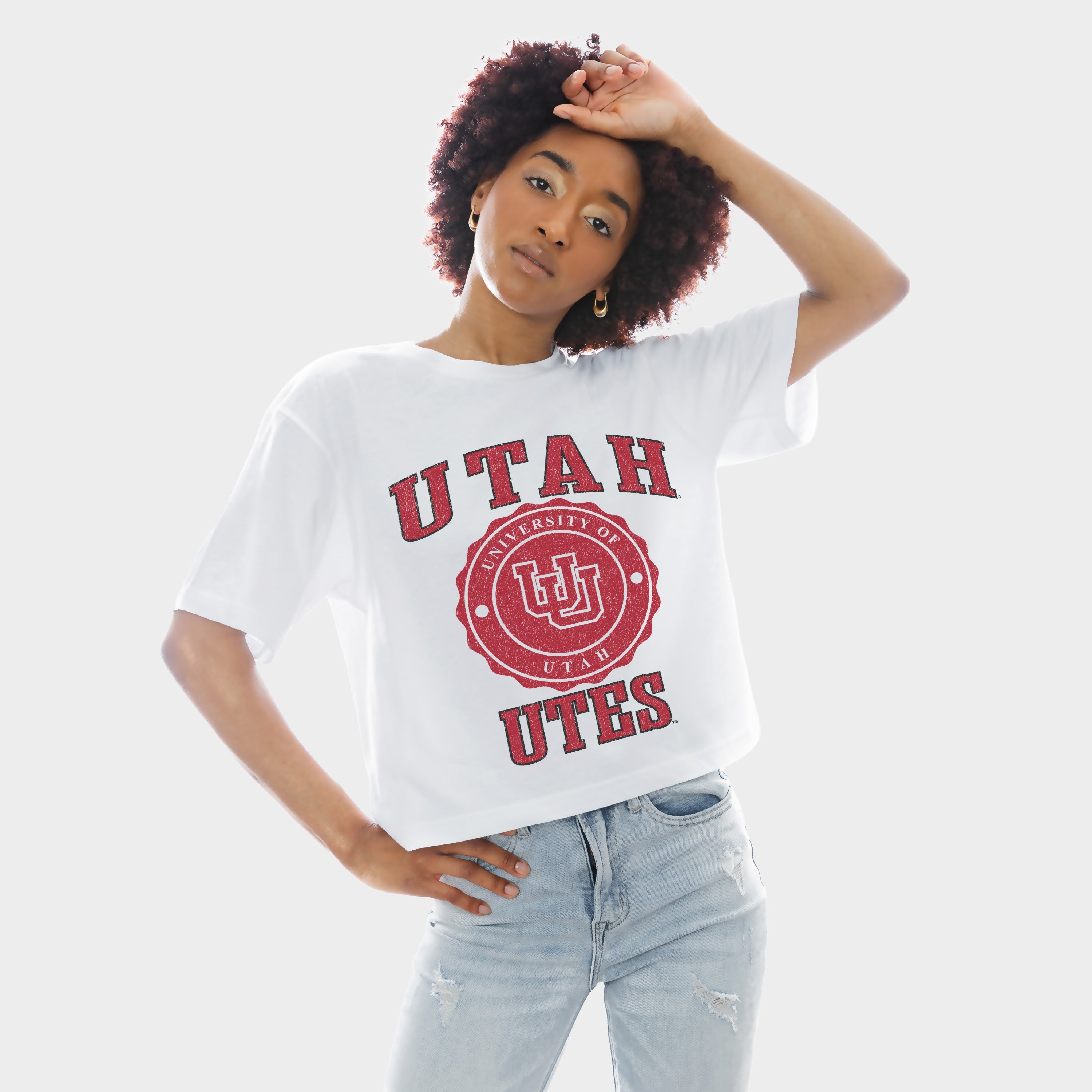 UTAH UTES RETRO PLAY BOXY FIT CROPPED TEE