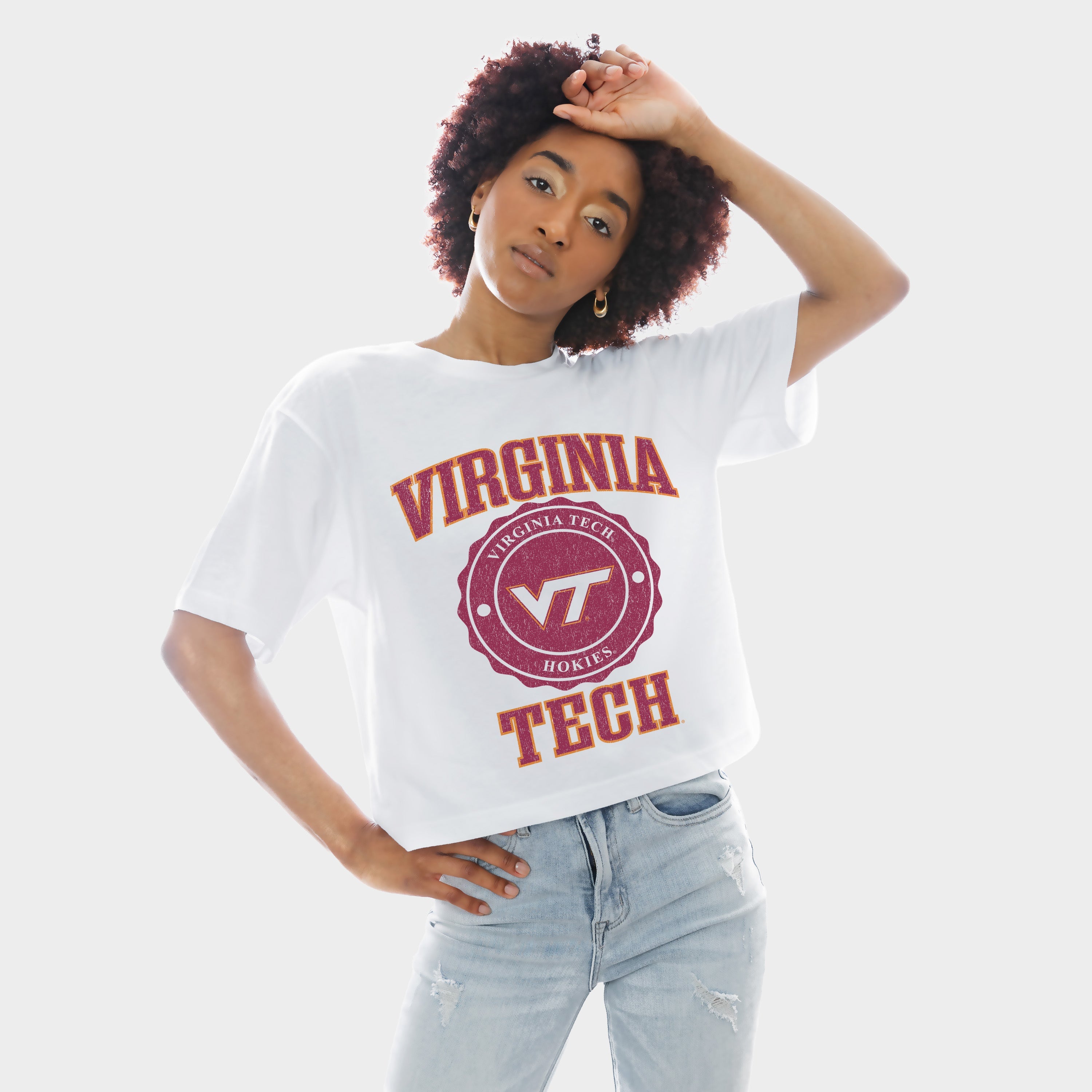 VIRGINIA TECH HOKIES RETRO PLAY BOXY FIT CROPPED TEE