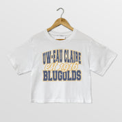 WISCONSIN-EAU CLAIRE BLUGOLDS DEEP ROOTS BOXY FIT WOMEN'S CROPPED TEE