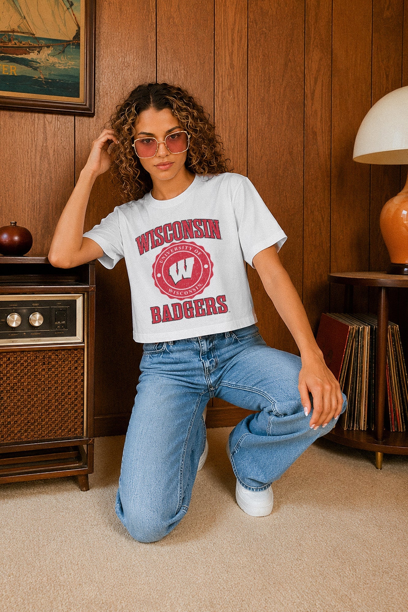 WISCONSIN BADGERS RETRO PLAY BOXY FIT CROPPED TEE