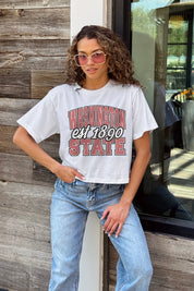 WASHINGTON STATE COUGARS DEEP ROOTS BOXY FIT WOMEN'S CROPPED TEE