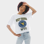 WEST VIRGINIA MOUNTAINEERS RETRO PLAY BOXY FIT CROPPED TEE