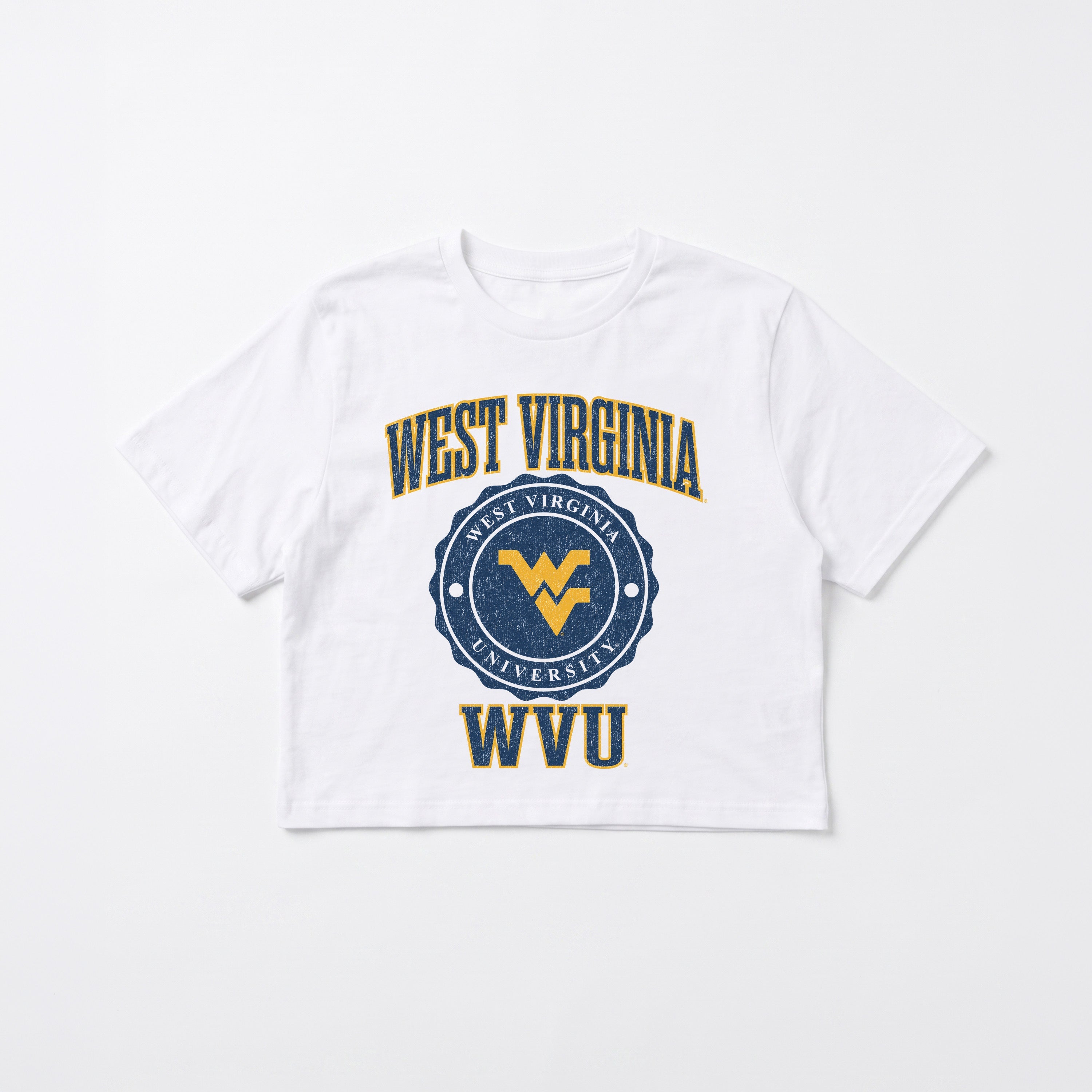 WEST VIRGINIA MOUNTAINEERS RETRO PLAY BOXY FIT CROPPED TEE