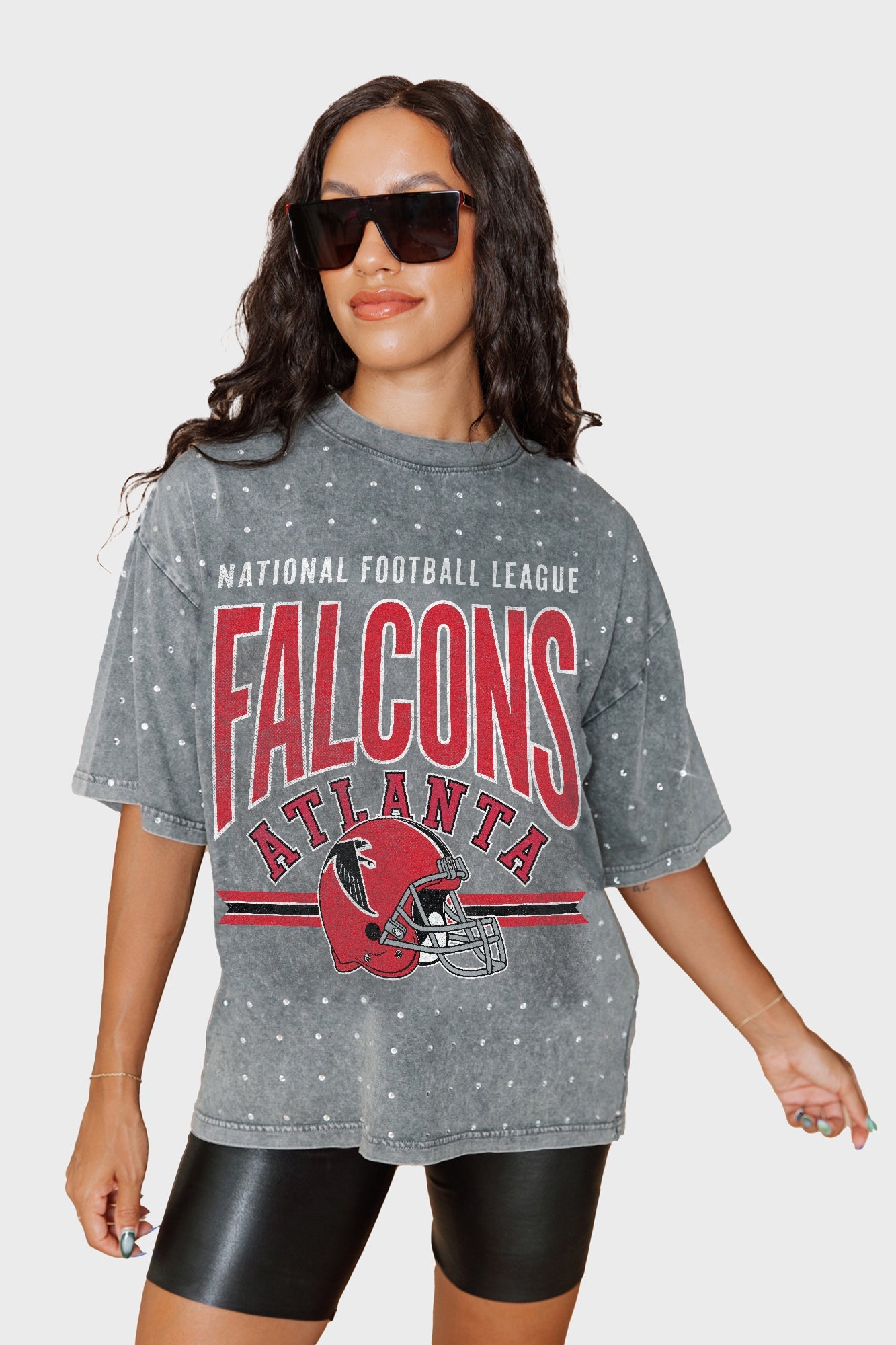 ATLANTA FALCONS PRIME SHINE MINI RHINESTONE SHORT SLEEVE CLASSIC TEE BY RANDI MAHOMES