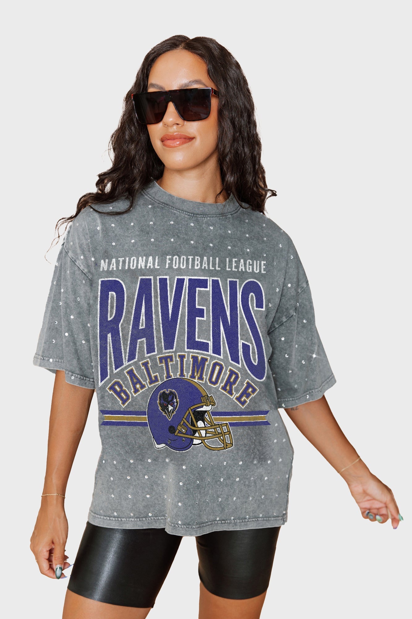 BALTIMORE RAVENS PRIME SHINE MINI RHINESTONE SHORT SLEEVE CLASSIC TEE BY RANDI MAHOMES