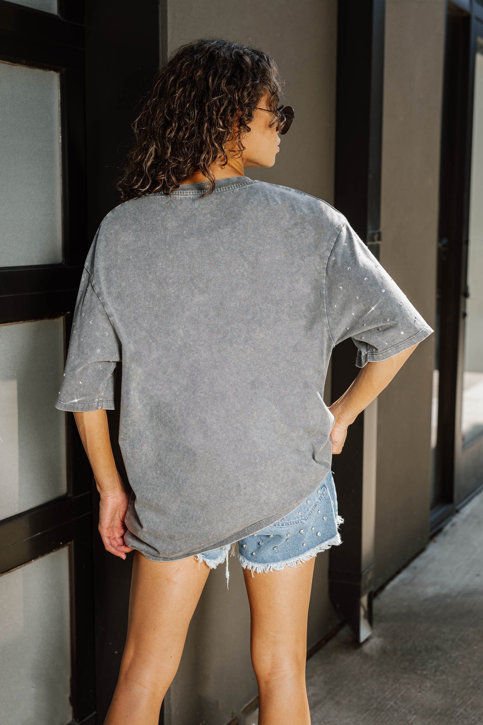 Grey Bowie State Bulldogs Mini Rhinestone Tee - Back View On Model | Gameday Couture - SOHO