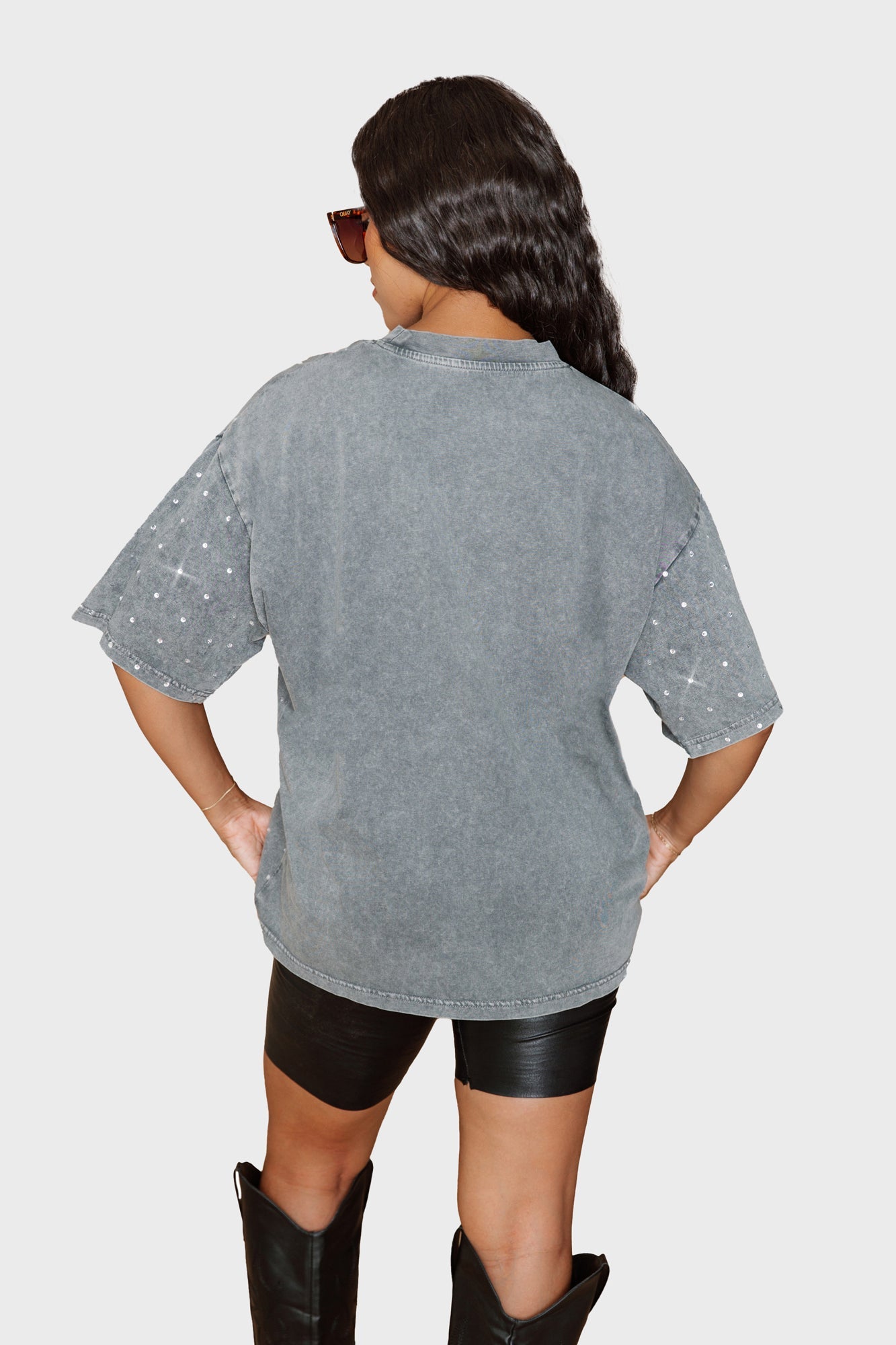 CAROLINA PANTHERS PRIME SHINE MINI RHINESTONE SHORT SLEEVE CLASSIC TEE BY RANDI MAHOMES