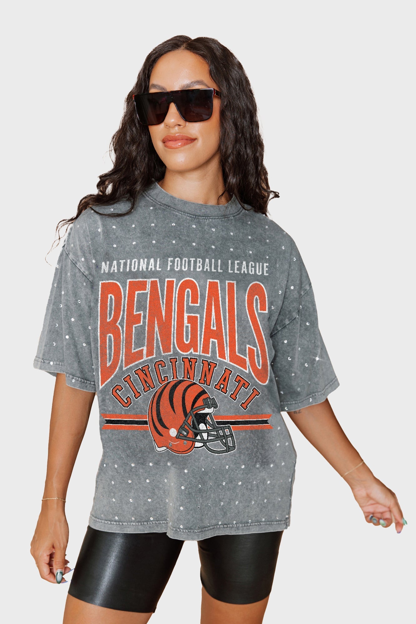 CINCINNATI BENGALS PRIME SHINE MINI RHINESTONE SHORT SLEEVE CLASSIC TEE BY RANDI MAHOMES