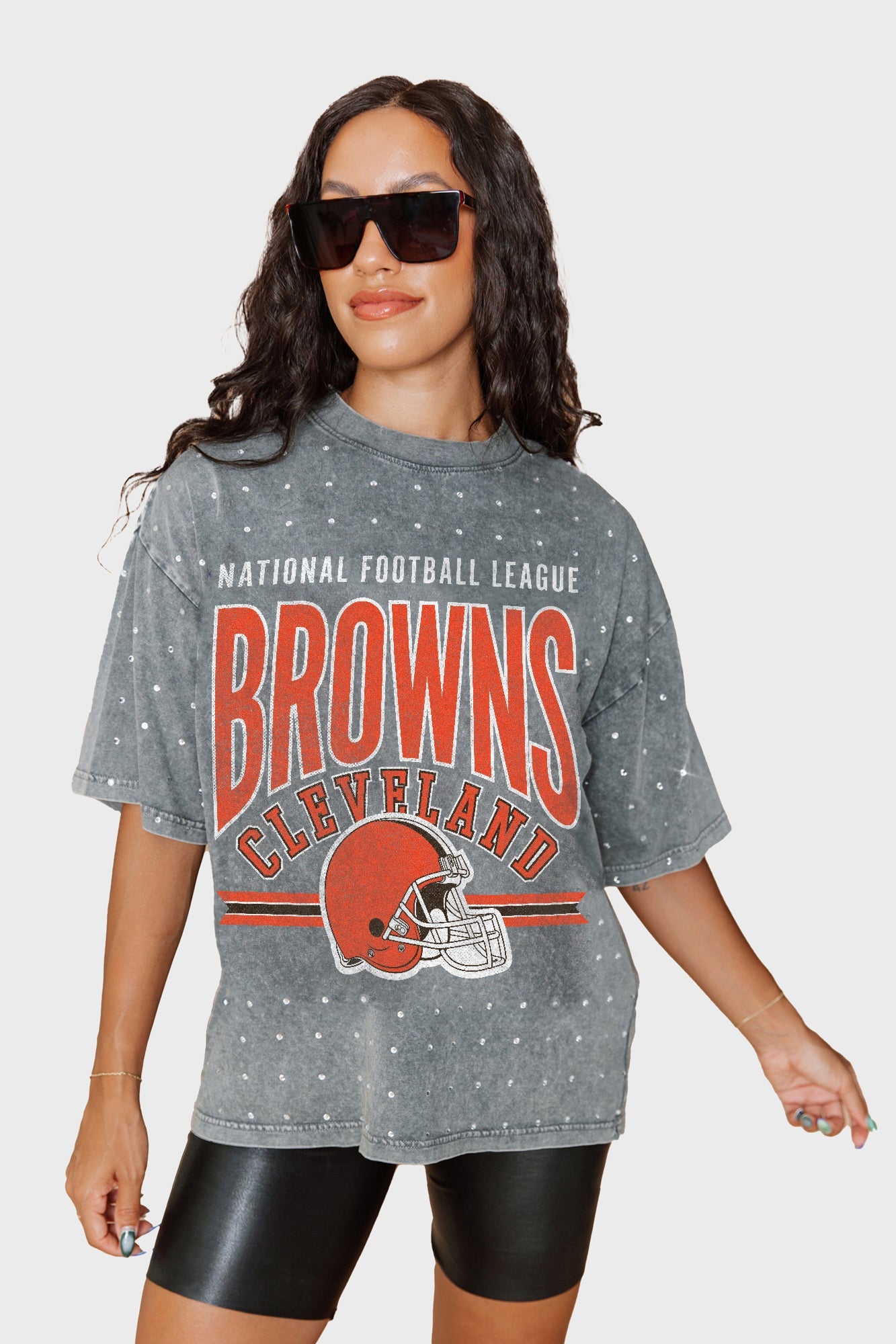 CLEVELAND BROWNS PRIME SHINE MINI RHINESTONE SHORT SLEEVE CLASSIC TEE BY RANDI MAHOMES