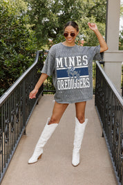 Grey Colorado Mines Orediggers Mini Rhinestone Oversized Tee - Full Front On Model | Gameday Couture - SOHO