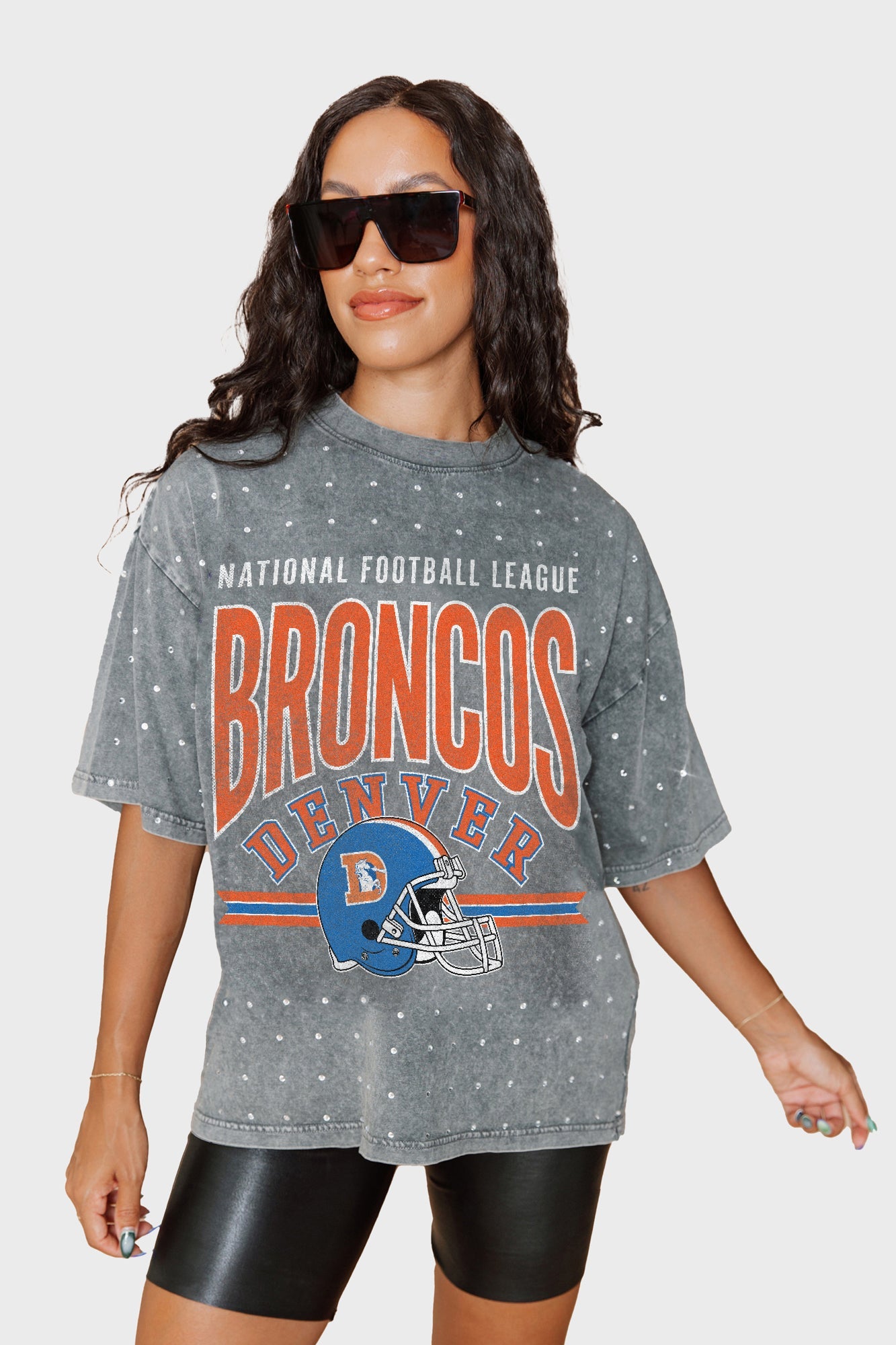 DENVER BRONCOS PRIME SHINE MINI RHINESTONE SHORT SLEEVE CLASSIC TEE BY RANDI MAHOMES