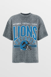 DETROIT LIONS PRIME SHINE MINI RHINESTONE SHORT SLEEVE CLASSIC TEE BY RANDI MAHOMES