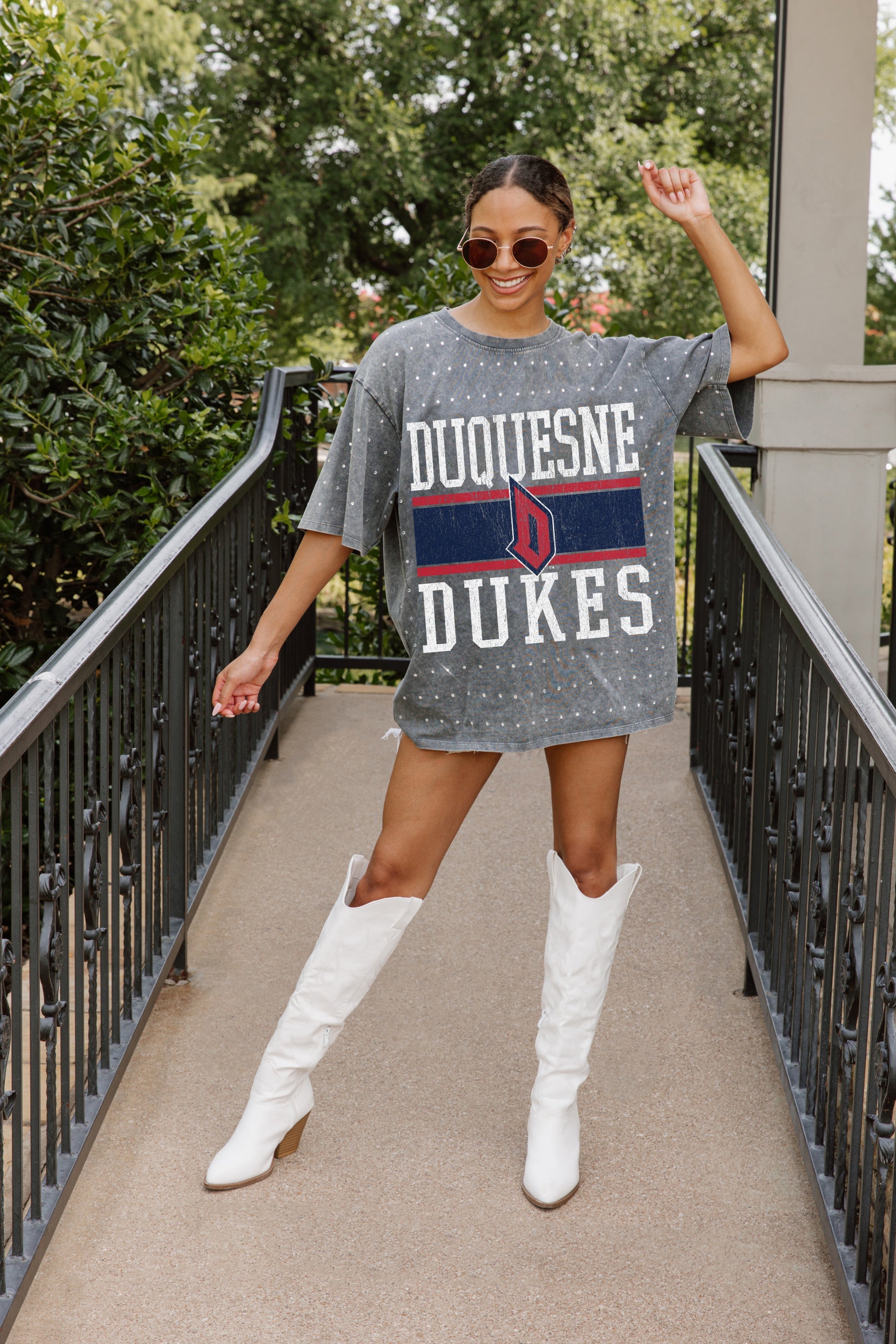 DUQUESNE UNIVERSITY DUKES ON THE BALL MINI RHINESTONE SHORT SLEEVE CLASSIC TEE