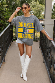 Grey DREXEL UNIVERSITY DRAGONS Mini Rhinestone Tee - On Model Front View | Gameday Couture - SOHO
