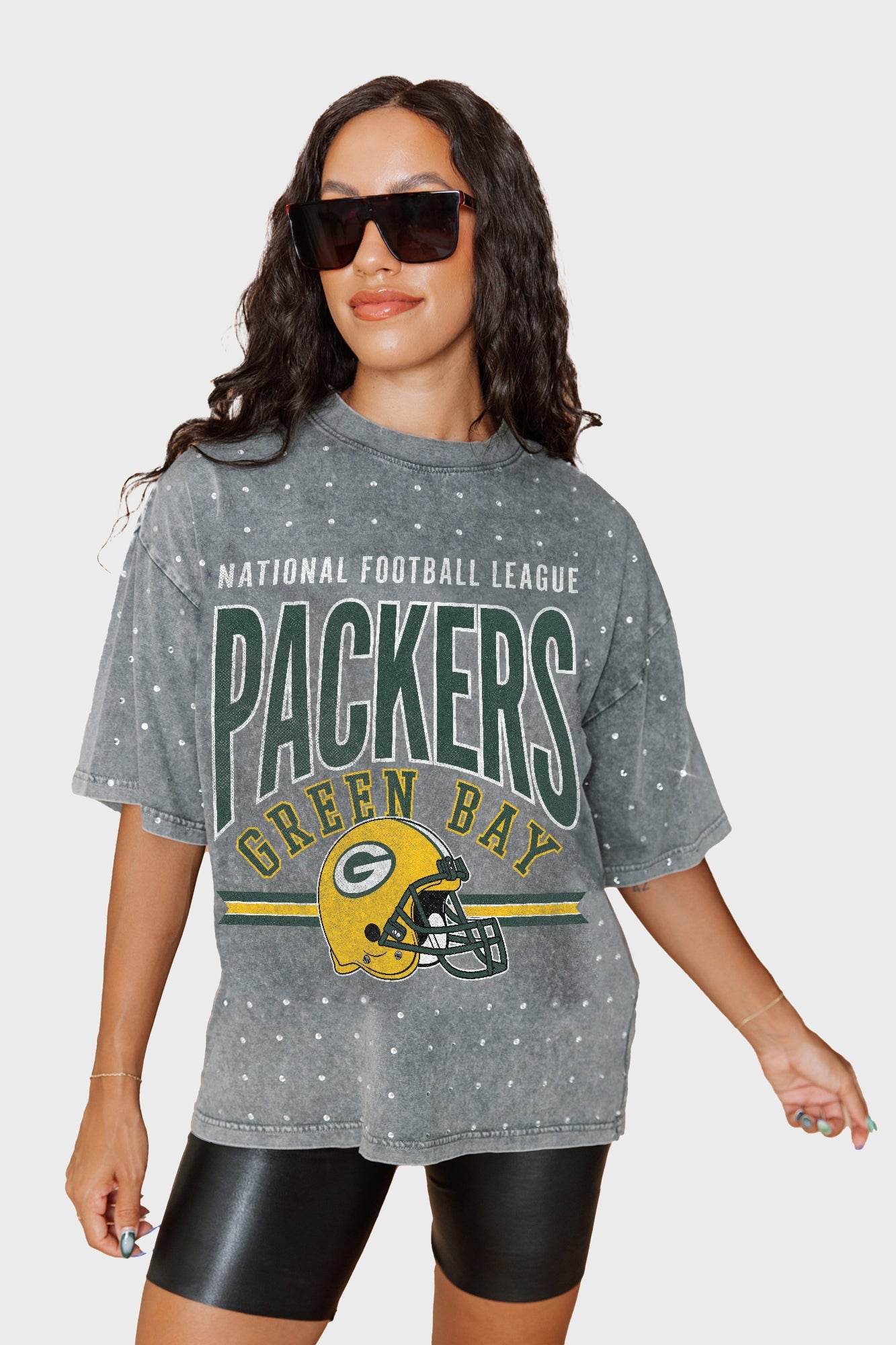 GREEN BAY PACKERS PRIME SHINE MINI RHINESTONE SHORT SLEEVE CLASSIC TEE BY RANDI MAHOMES