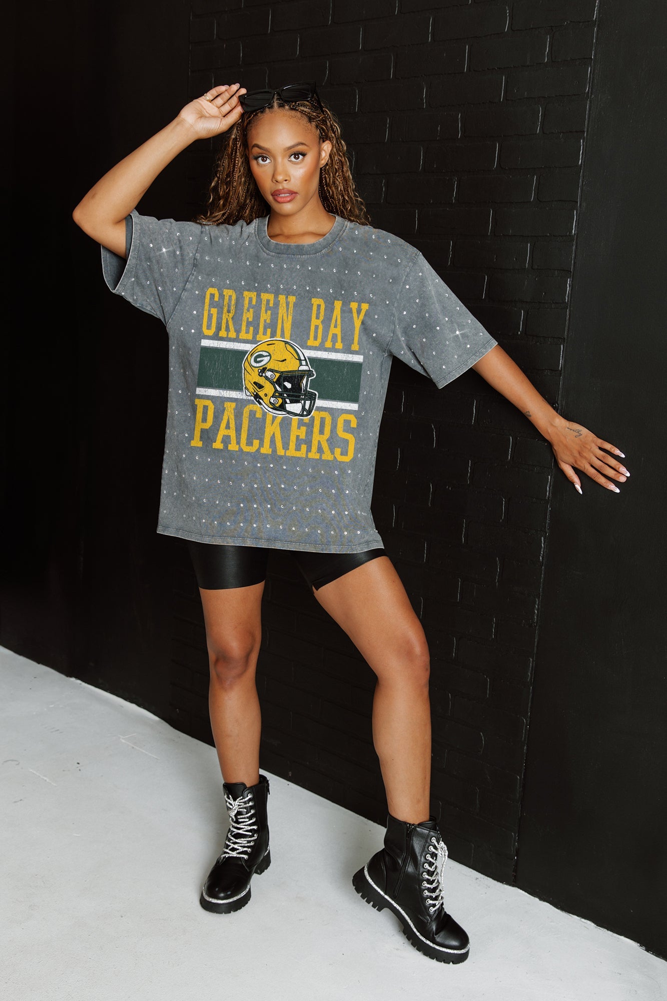 GREEN BAY PACKERS ON THE BALL MINI RHINESTONE SHORT SLEEVE CLASSIC TEE
