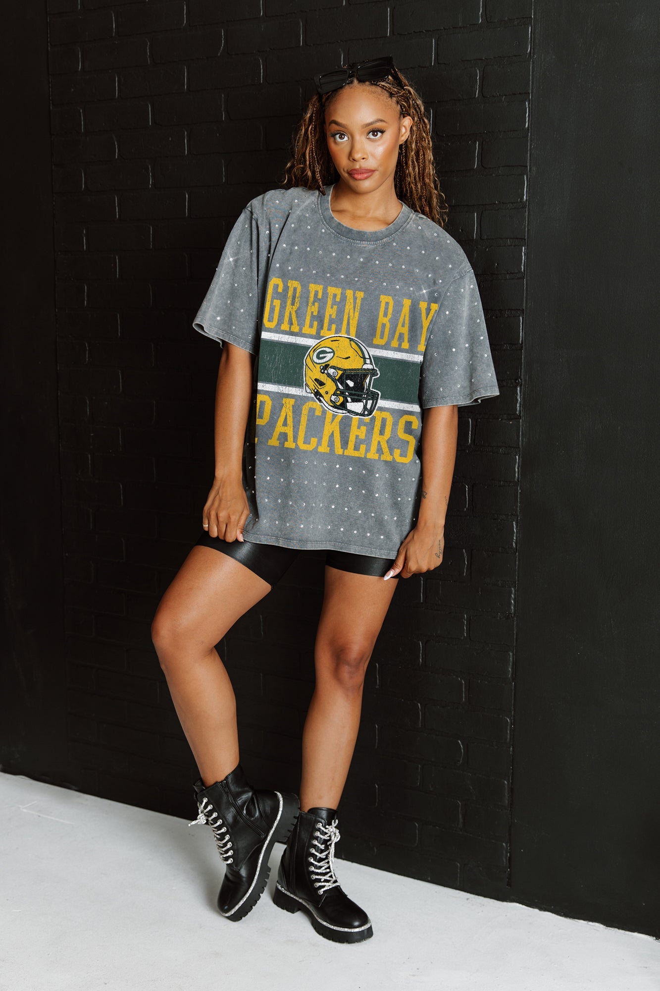 GREEN BAY PACKERS ON THE BALL MINI RHINESTONE SHORT SLEEVE CLASSIC TEE