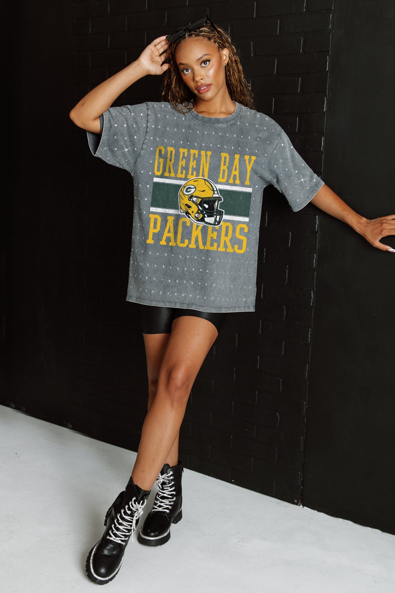 GREEN BAY PACKERS ON THE BALL MINI RHINESTONE SHORT SLEEVE CLASSIC TEE