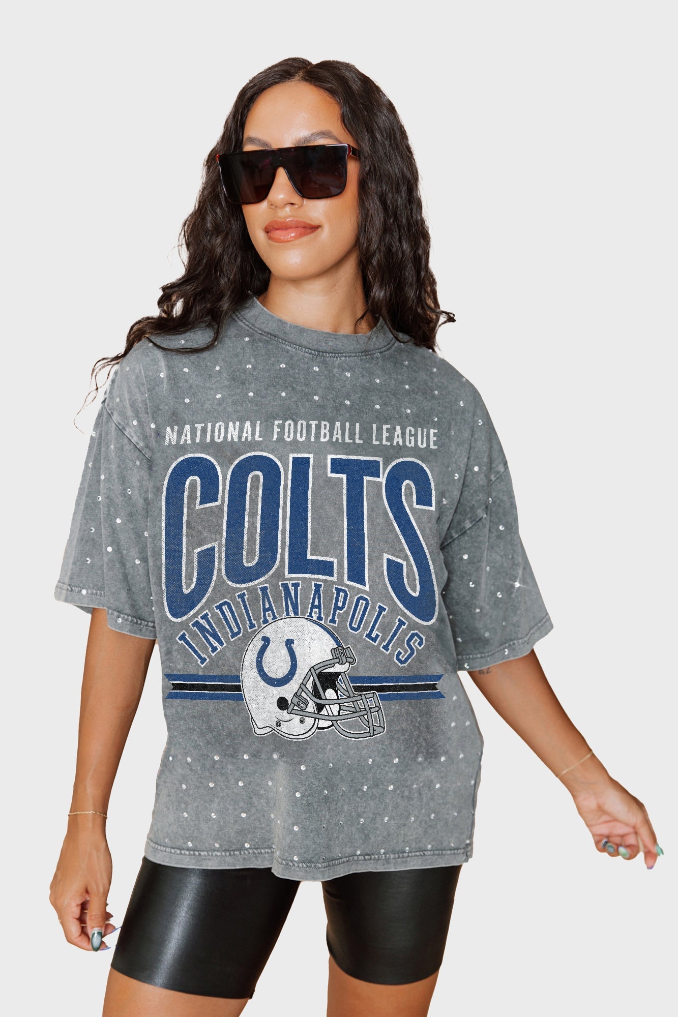 INDIANAPOLIS COLTS PRIME SHINE MINI RHINESTONE SHORT SLEEVE CLASSIC TEE BY RANDI MAHOMES