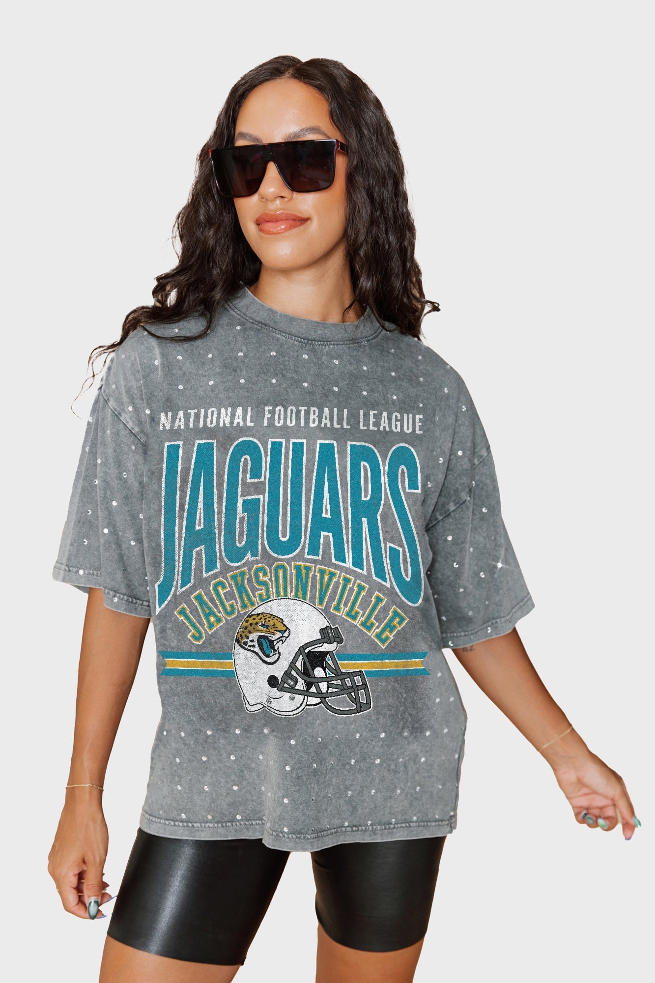 JACKSONVILLE JAGUARS PRIME SHINE MINI RHINESTONE SHORT SLEEVE CLASSIC TEE BY RANDI MAHOMES