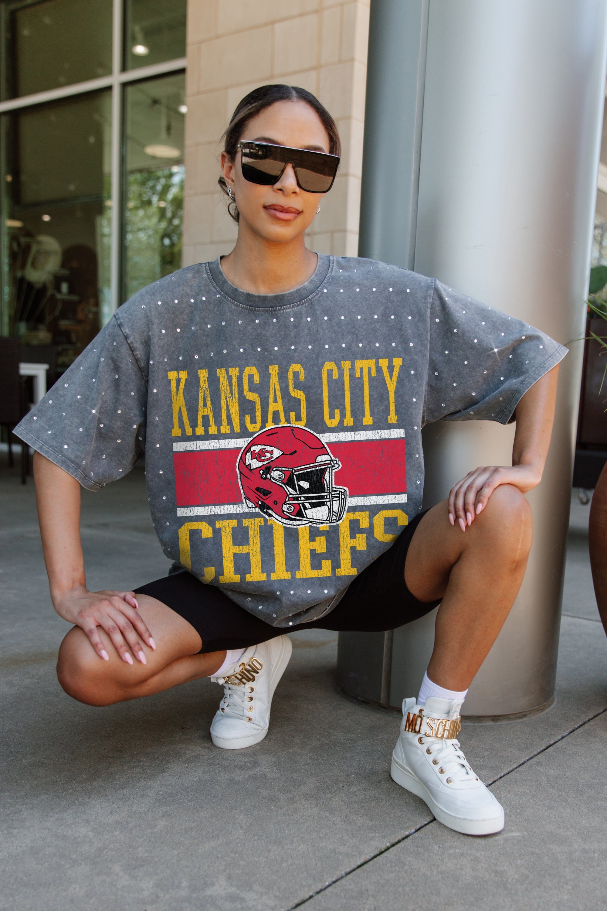 KANSAS CITY CHIEFS ON THE BALL MINI RHINESTONE SHORT SLEEVE CLASSIC TEE