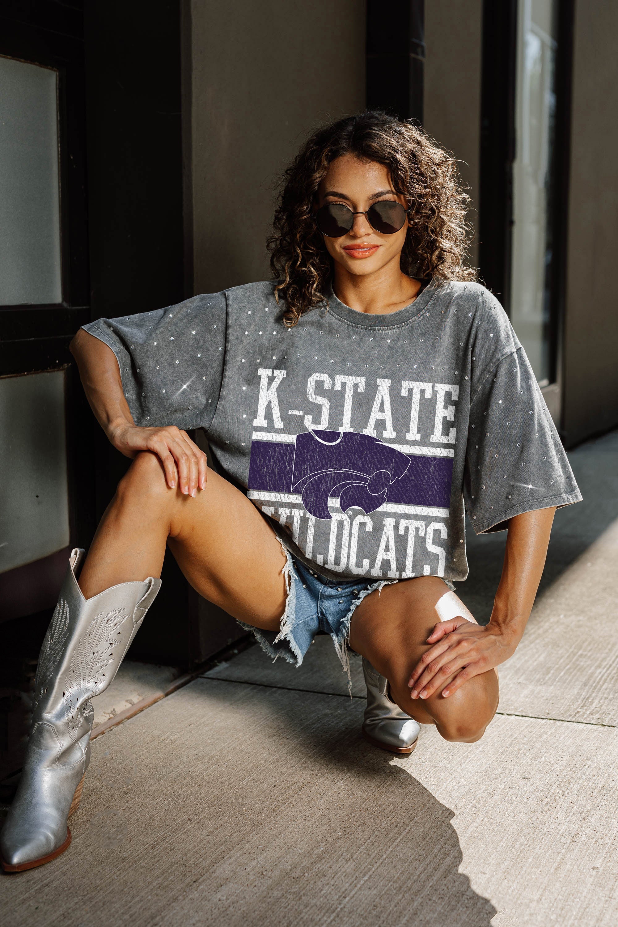 KANSAS STATE WILDCATS ON THE BALL MINI RHINESTONE SHORT SLEEVE CLASSIC TEE