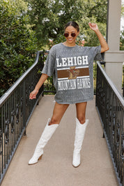 Grey LEHIGH MOUNTAIN HAWKS Mini Rhinestone Tee - Full Body On Model | Gameday Couture - SOHO