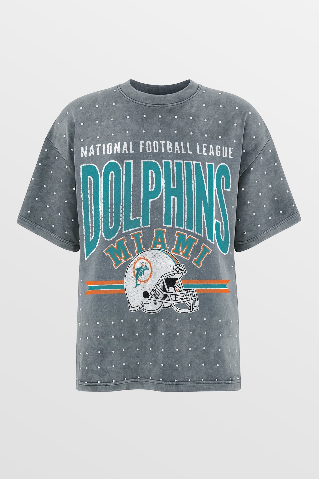 MIAMI DOLPHINS PRIME SHINE MINI RHINESTONE SHORT SLEEVE CLASSIC TEE BY RANDI MAHOMES