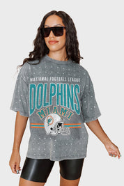 MIAMI DOLPHINS PRIME SHINE MINI RHINESTONE SHORT SLEEVE CLASSIC TEE BY RANDI MAHOMES
