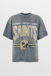 NEW ORLEANS SAINTS PRIME SHINE MINI RHINESTONE SHORT SLEEVE CLASSIC TEE BY RANDI MAHOMES