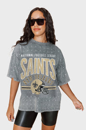 NEW ORLEANS SAINTS PRIME SHINE MINI RHINESTONE SHORT SLEEVE CLASSIC TEE BY RANDI MAHOMES