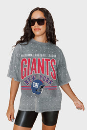 NEW YORK GIANTS PRIME SHINE MINI RHINESTONE SHORT SLEEVE CLASSIC TEE BY RANDI MAHOMES