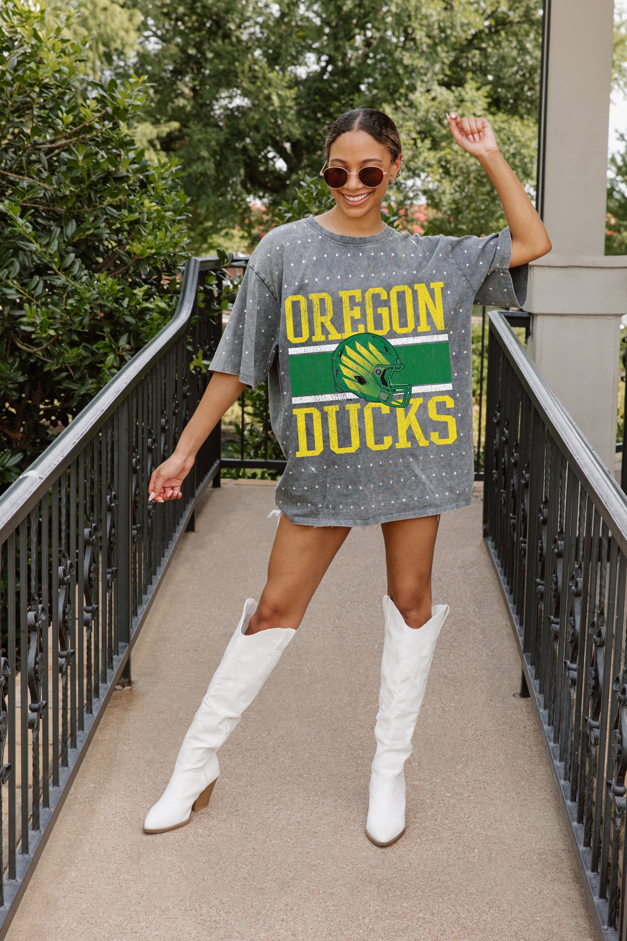 OREGON DUCKS ON THE BALL MINI RHINESTONE SHORT SLEEVE CLASSIC TEE