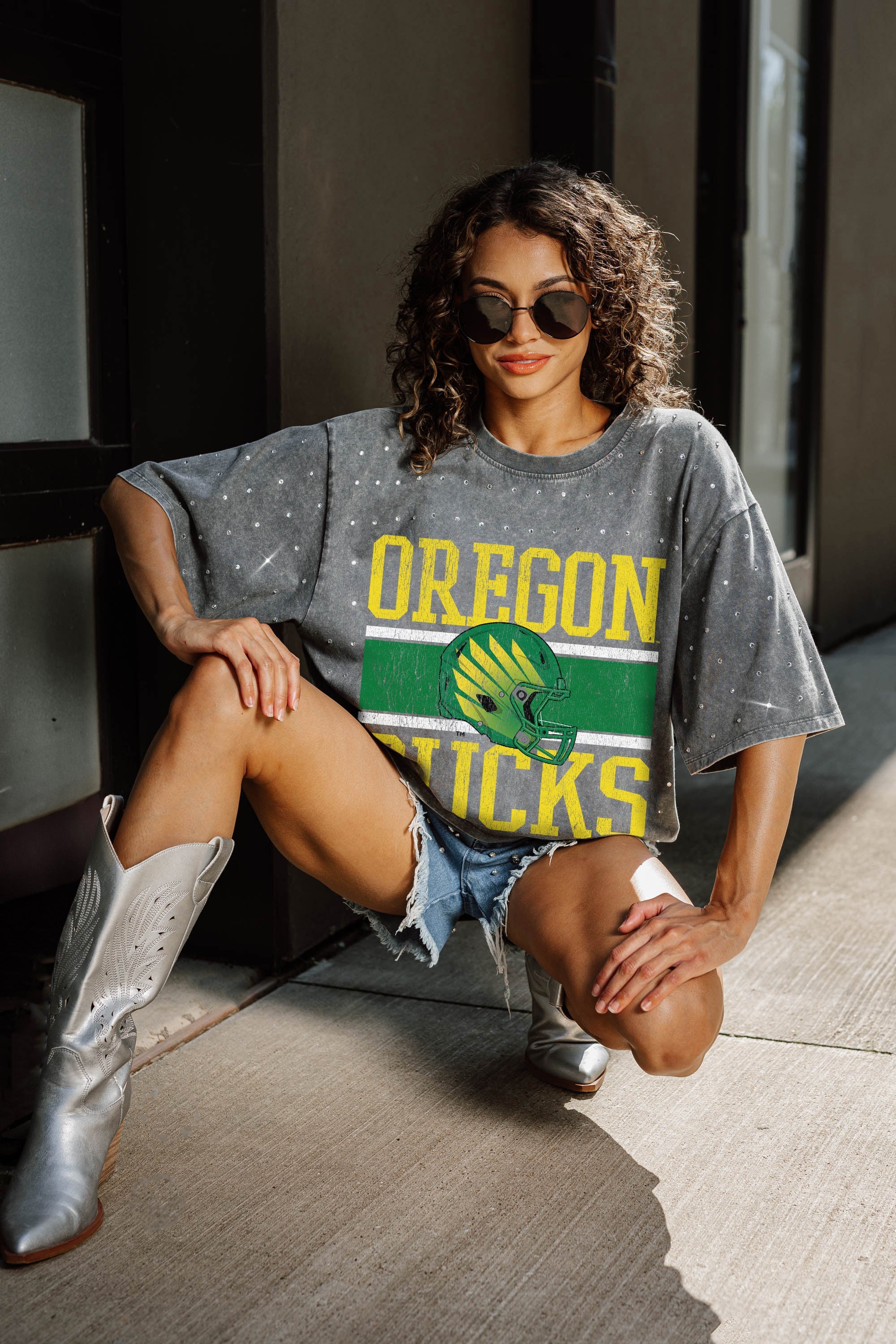 OREGON DUCKS ON THE BALL MINI RHINESTONE SHORT SLEEVE CLASSIC TEE