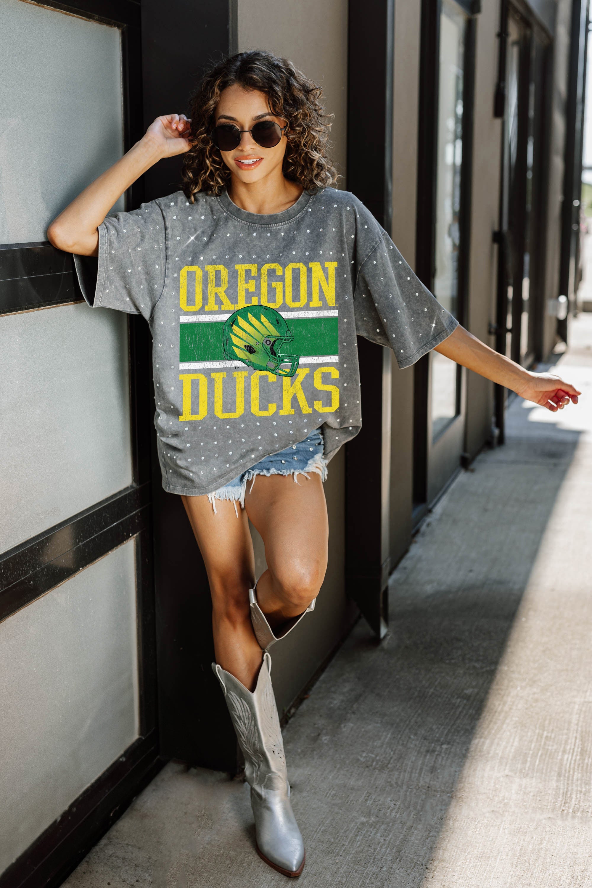 OREGON DUCKS ON THE BALL MINI RHINESTONE SHORT SLEEVE CLASSIC TEE