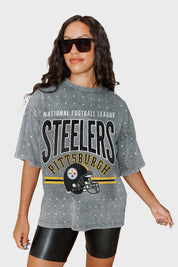 PITTSBURGH STEELERS PRIME SHINE MINI RHINESTONE SHORT SLEEVE CLASSIC TEE BY RANDI MAHOMES