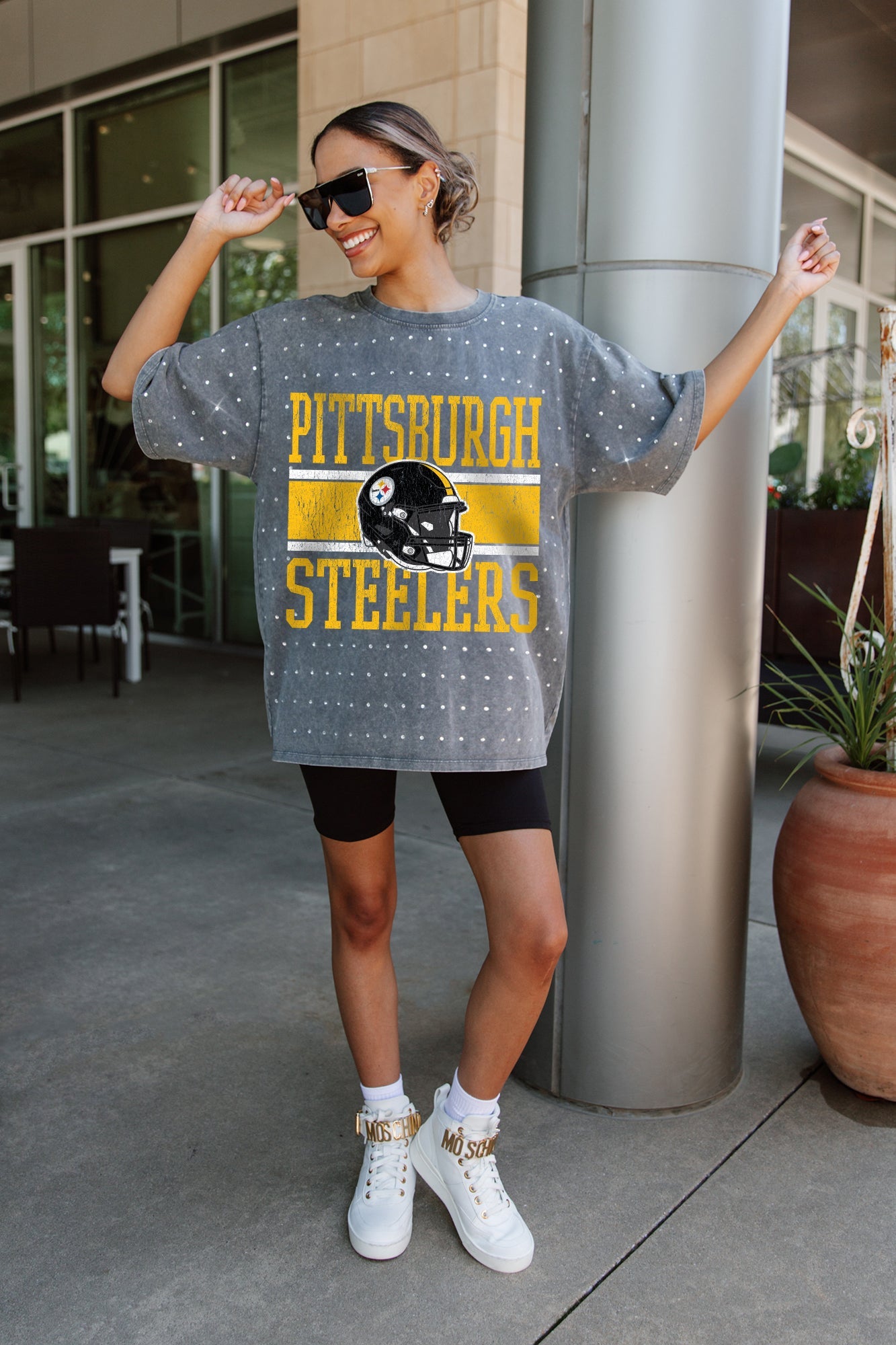 Womens Pittsburgh Steelers Laces Jersey Shirt – Silver, NFL Football Tee, Brand New