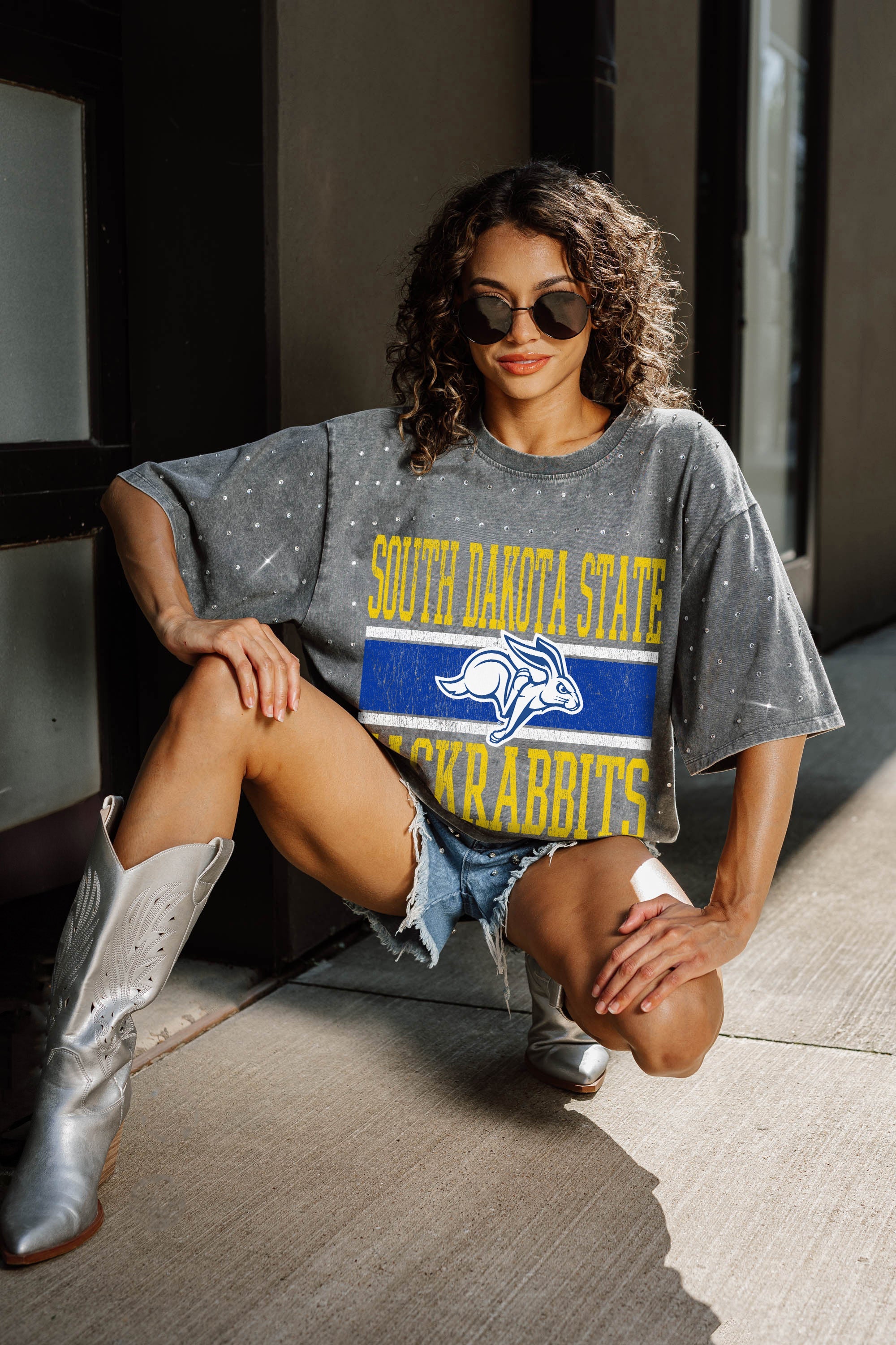 SOUTH DAKOTA STATE JACKRABBITS ON THE BALL MINI RHINESTONE SHORT SLEEVE CLASSIC TEE
