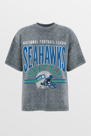 SEATTLE SEAHAWKS PRIME SHINE MINI RHINESTONE SHORT SLEEVE CLASSIC TEE BY RANDI MAHOMES