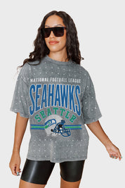 SEATTLE SEAHAWKS PRIME SHINE MINI RHINESTONE SHORT SLEEVE CLASSIC TEE BY RANDI MAHOMES